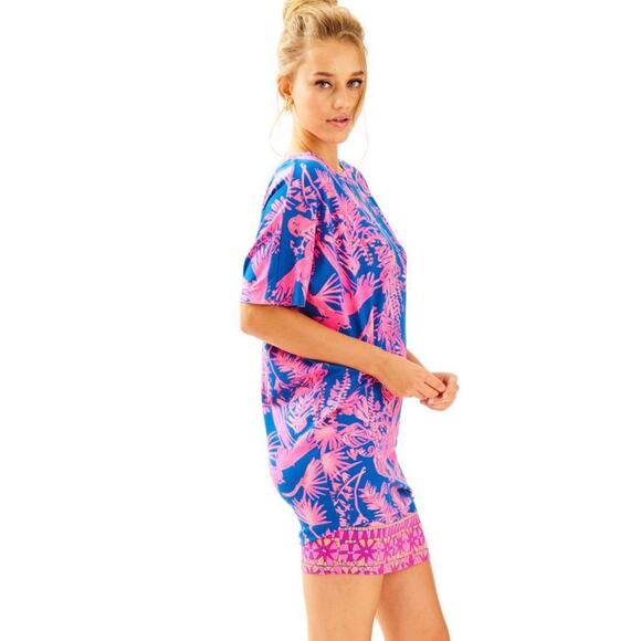 LILLY PULITZER Lowe Mini Dress Indigo Night Caw Pink Blue Tropical Floral Small - Picture 3 of 11